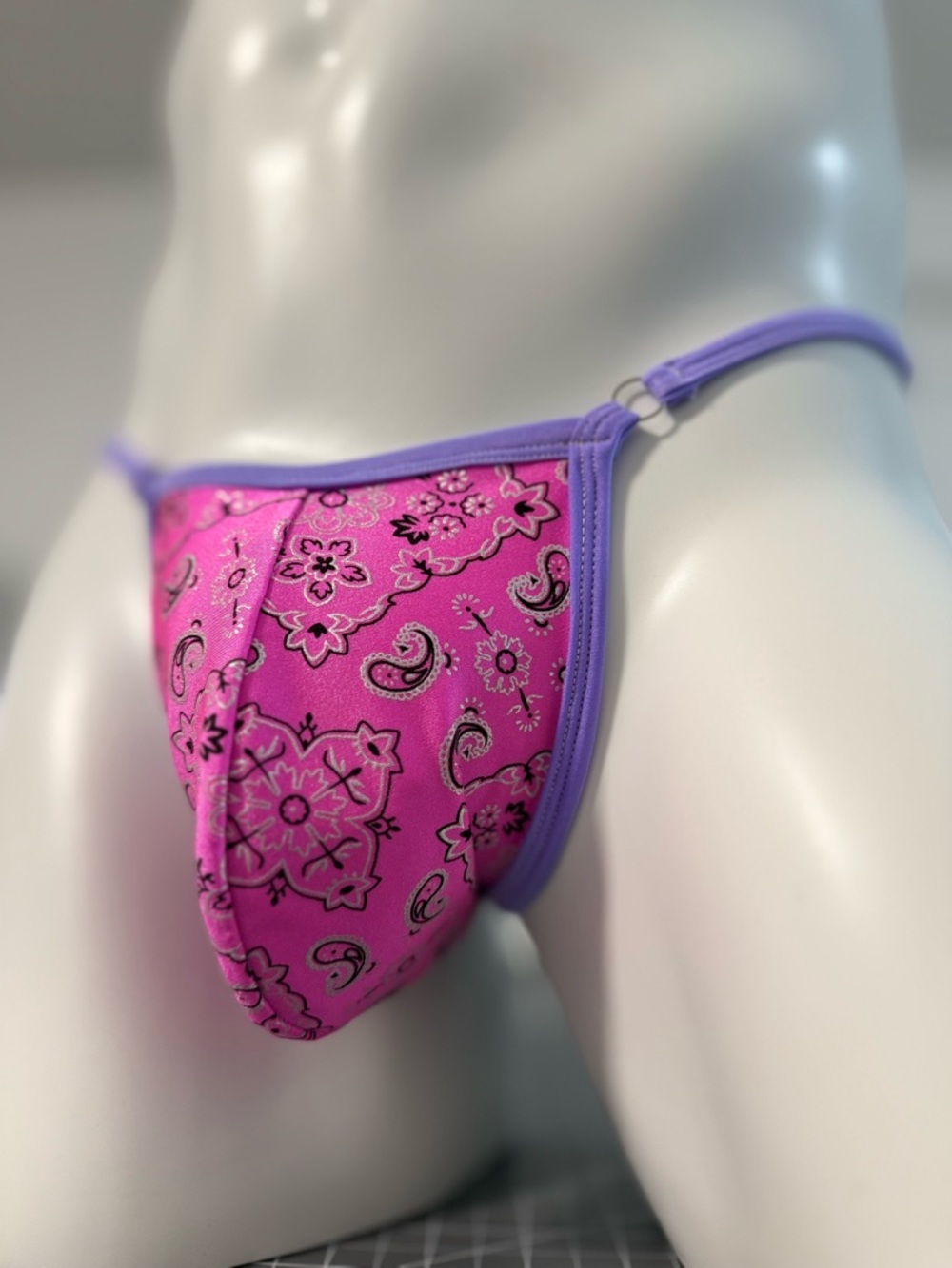 Vibrant Pink Paisley Bikini Brief with Lavender Trim